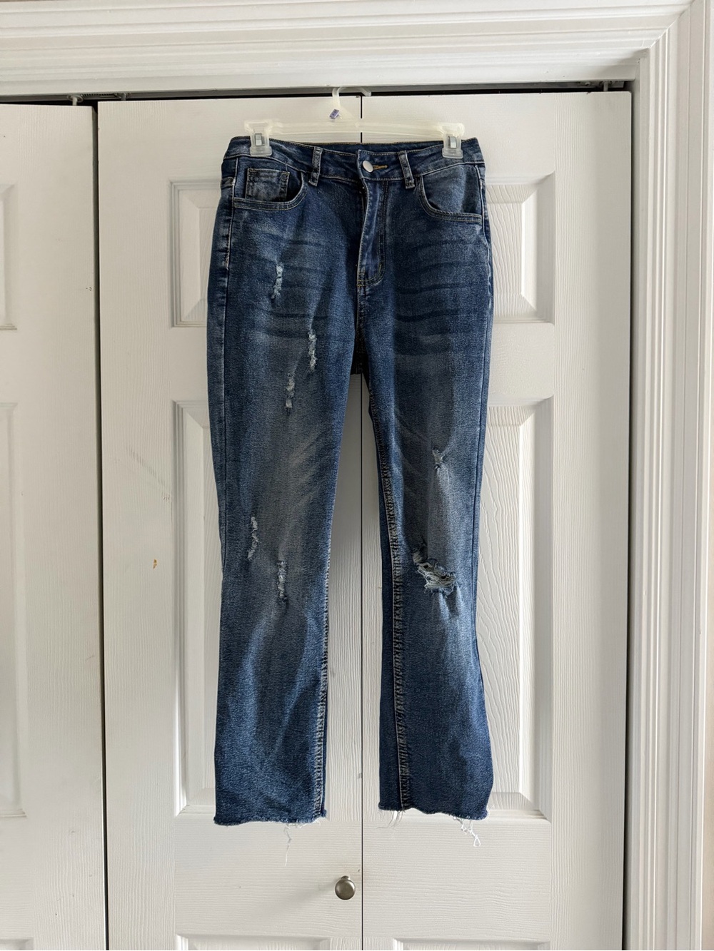 SHEIN Women's Faded Distressed Skinny Jeans - Blue Wash